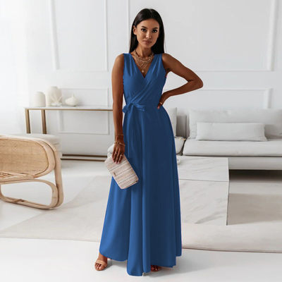 Jessica - Damen einfarbig V-Ausschnitt Langes Kleid