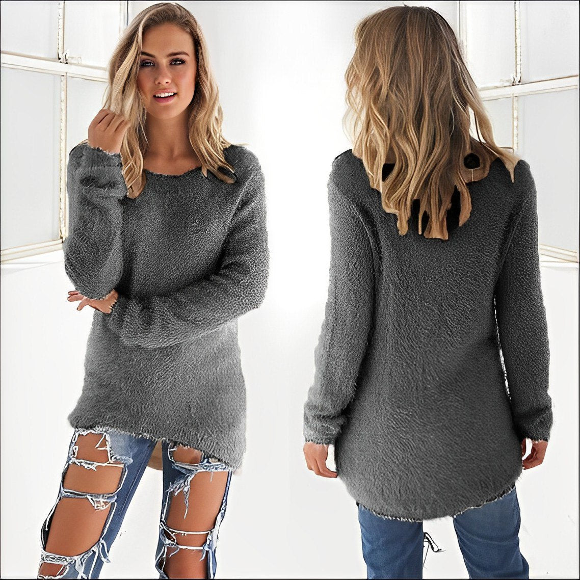 Amelia |  Lässiger Langarm-Pullover mit O-Ausschnitt