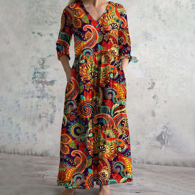 Tiana - Vintage ethnischen Druck Kleid